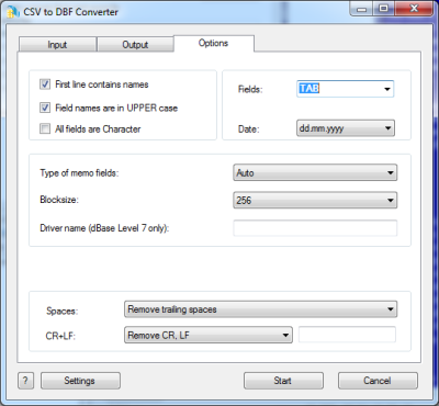 Allows you to convert your csv files to dbf.