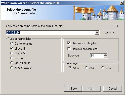 Click to view DBF to DBF Converter 2.50 screenshot