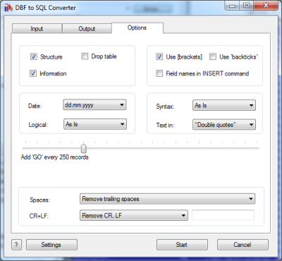 Click to view DBF to SQL Converter 3.45 screenshot