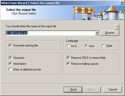 Allows you to convert your dbf files to XML (Extensible Markup Language) format