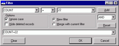 Filter dialog