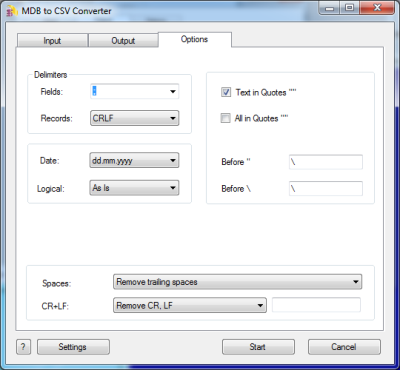 MDB to CSV Converter screenshot