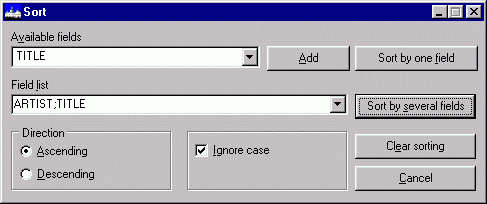 Sort dialog